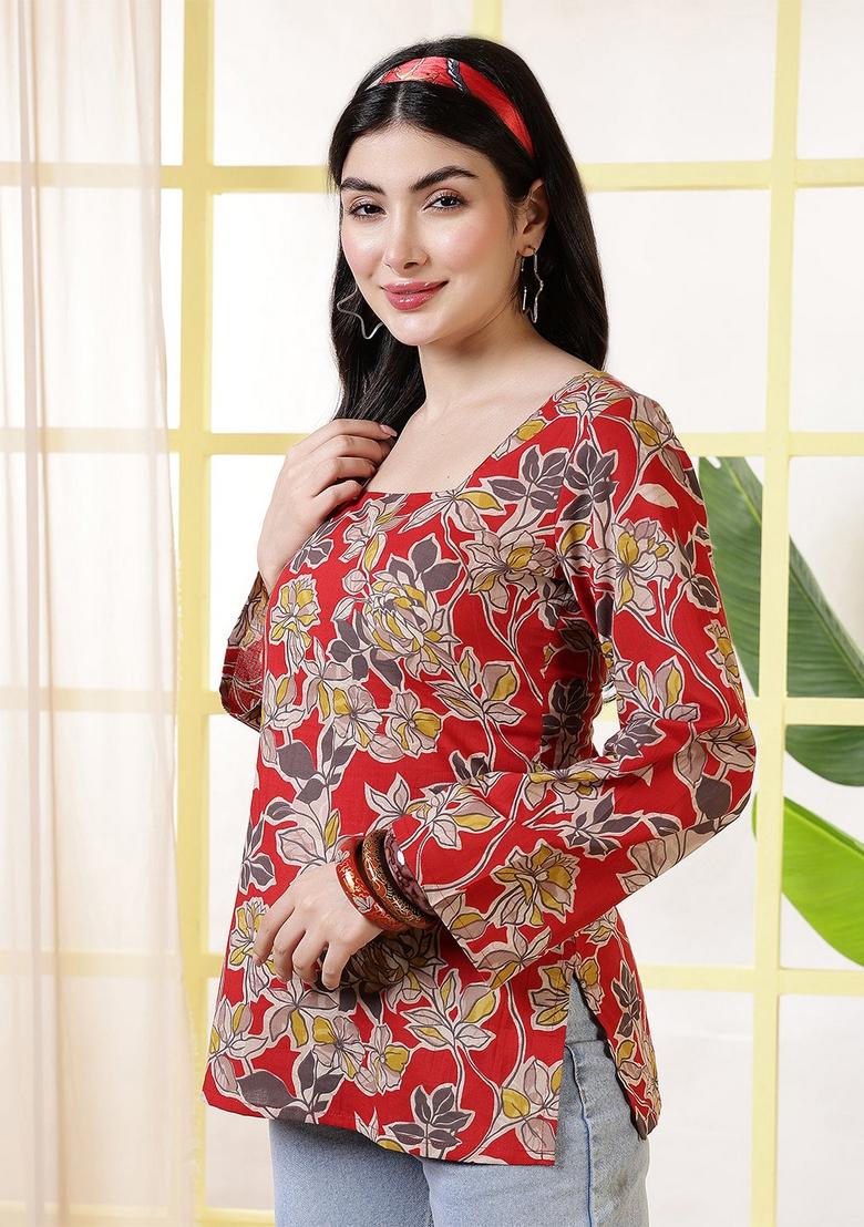 Red Printed Cotton Tunic - Indya