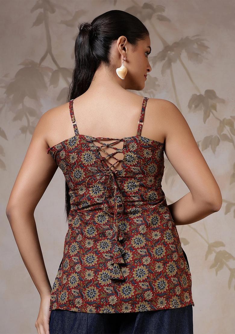 Rust Printed Cotton Tunic - Indya