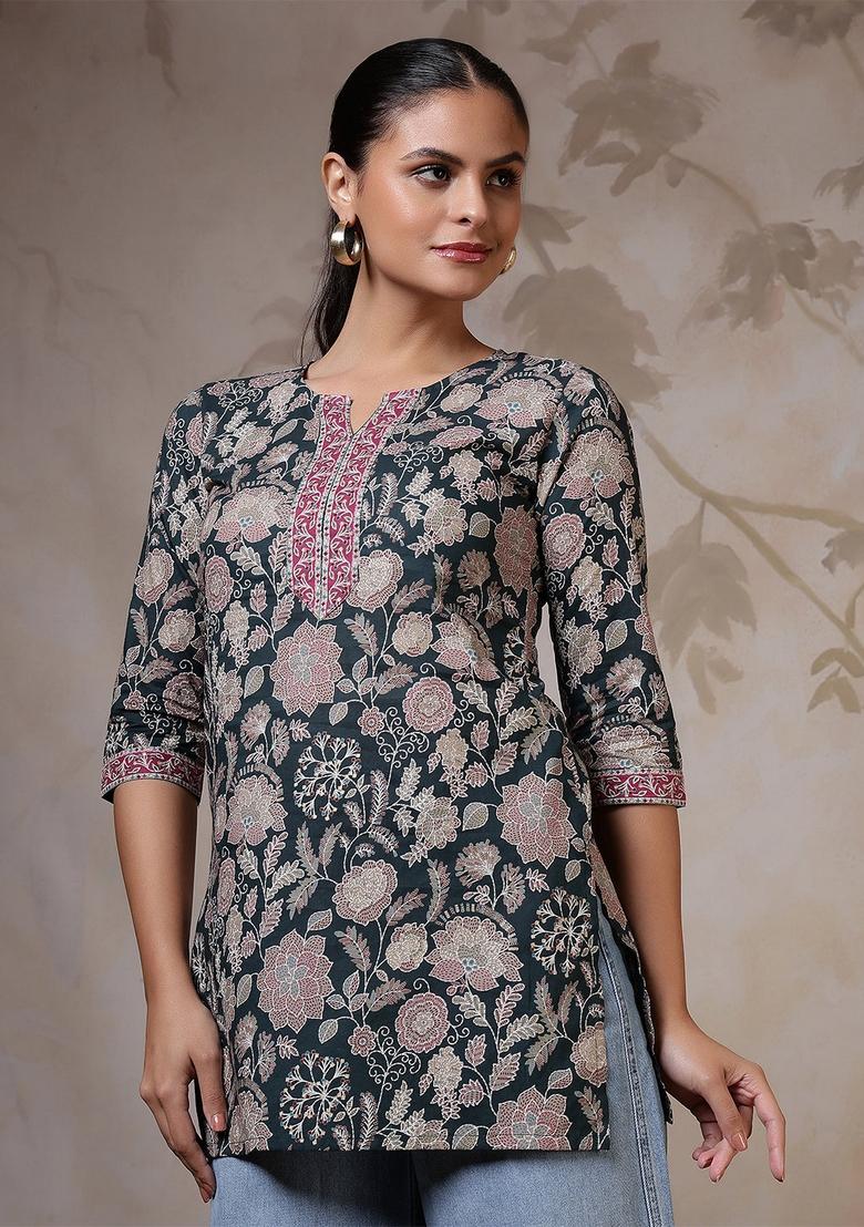 Green Printed Cotton Tunic - Indya