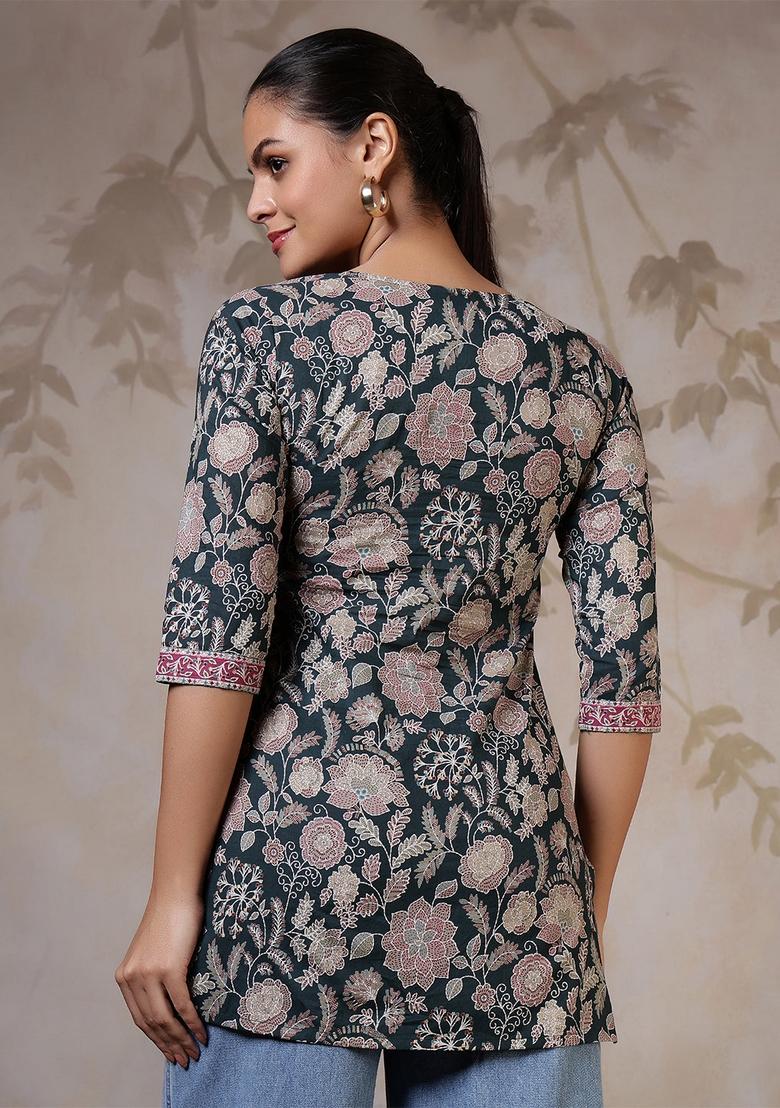 Green Printed Cotton Tunic - Indya