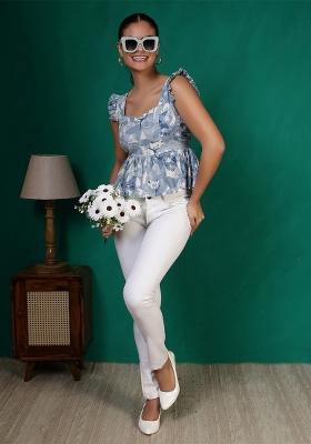 Grey Floral Cotton Top