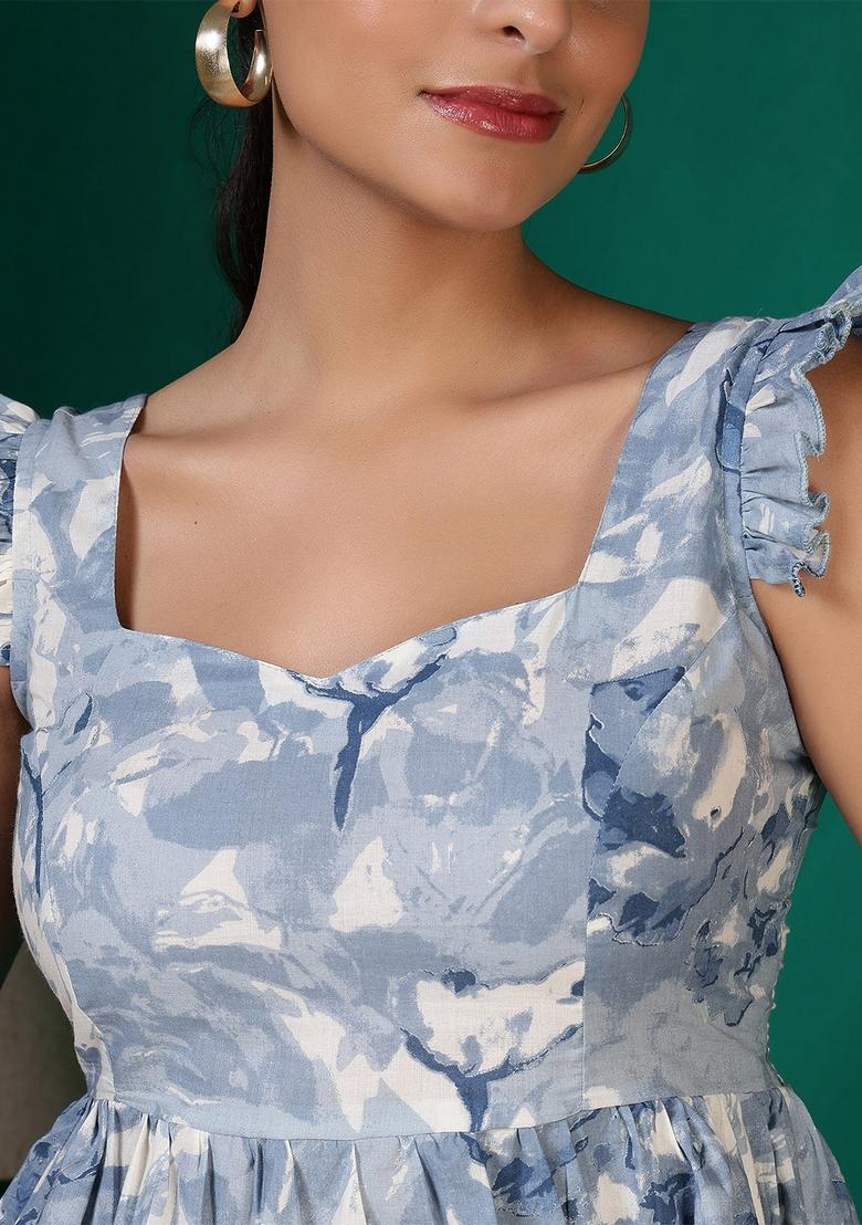 Grey Floral Cotton Top - Indya