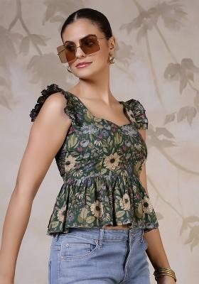 Green Printed Cotton Top