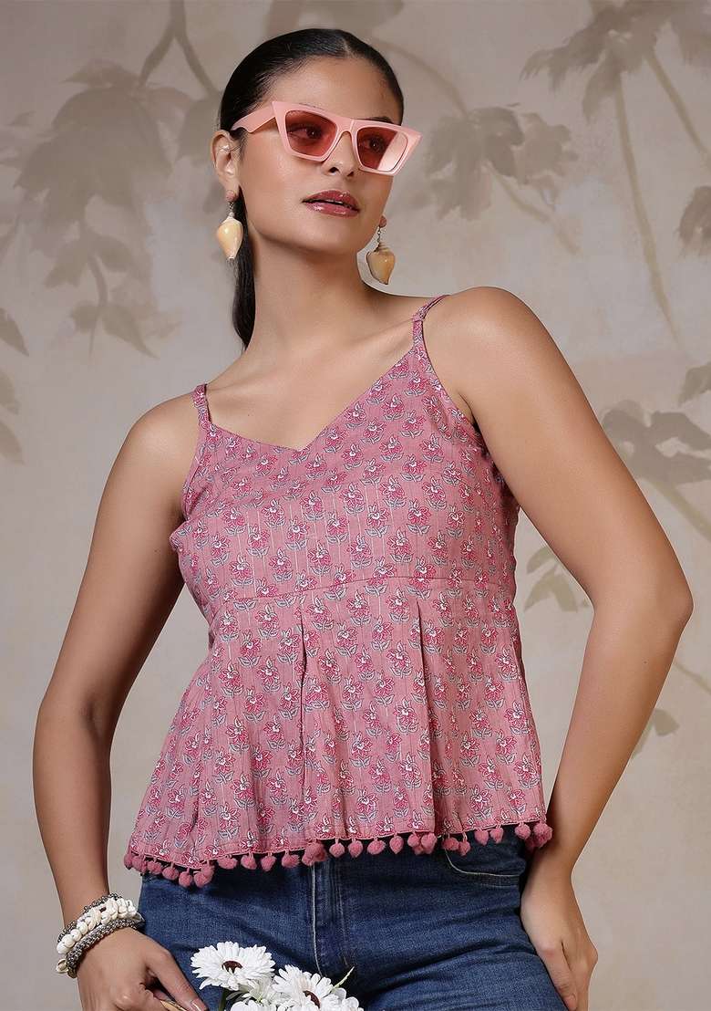 Mauve Printed Cotton Kurta - Indya