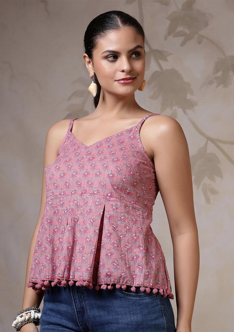 Mauve Printed Cotton Top - Indya