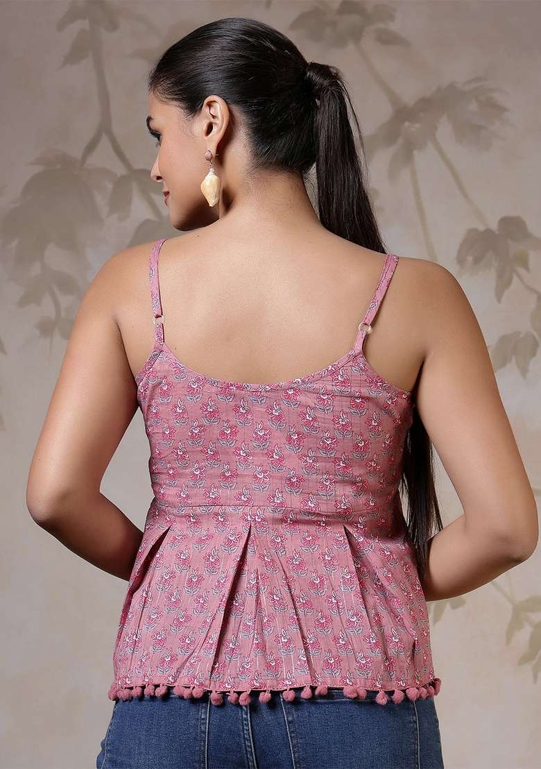 Mauve Printed Cotton Kurta - Indya
