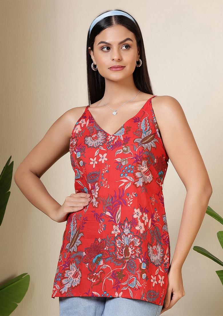 Maroon Printed Cotton Tunic - Indya