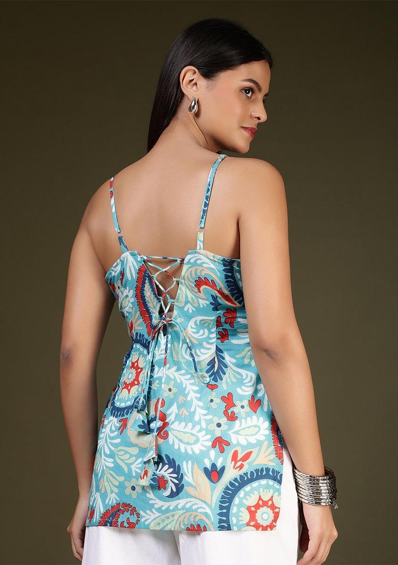 Blue Printed Cotton Tunic - Indya