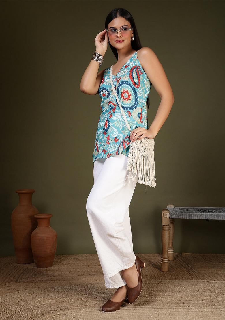 Blue Printed Cotton Tunic - Indya