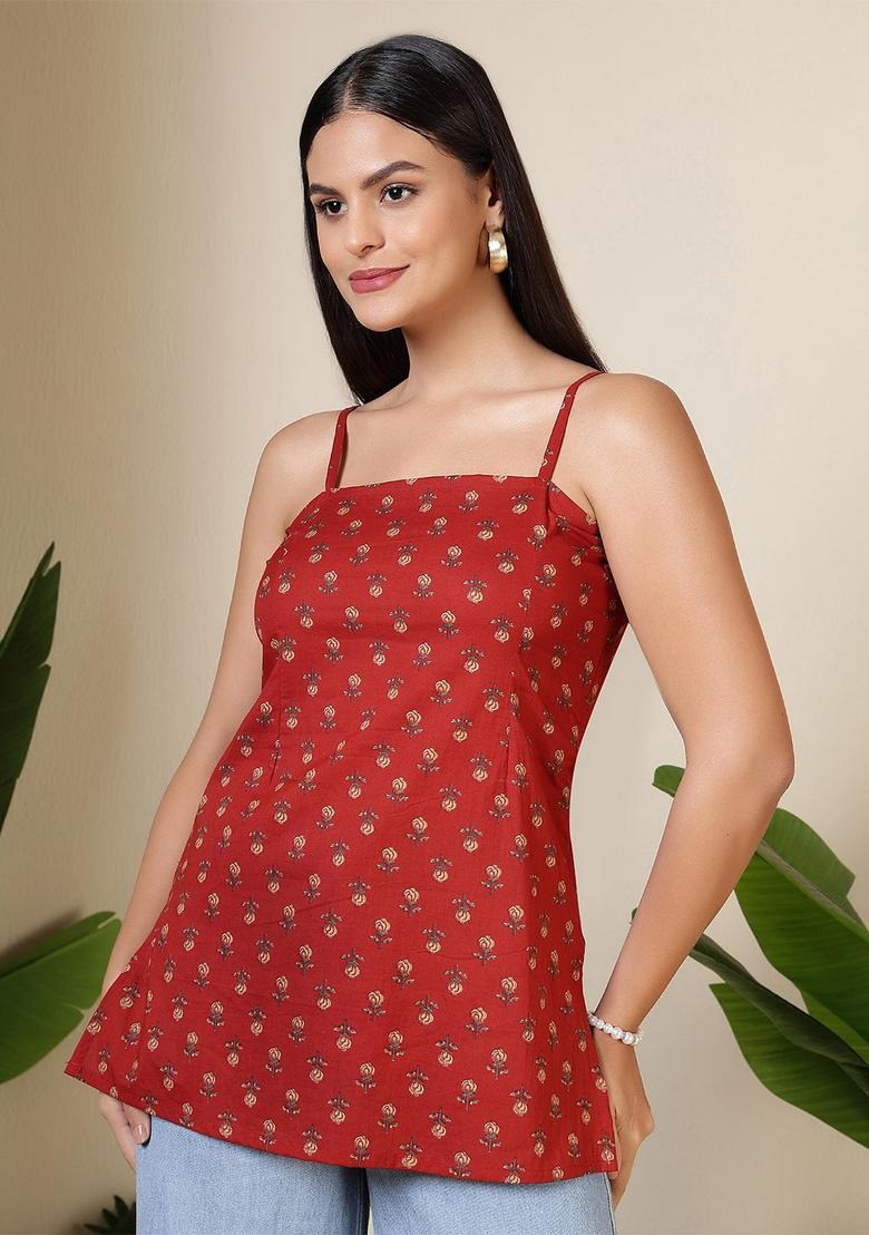 Maroon Printed Cotton Tunic - Indya