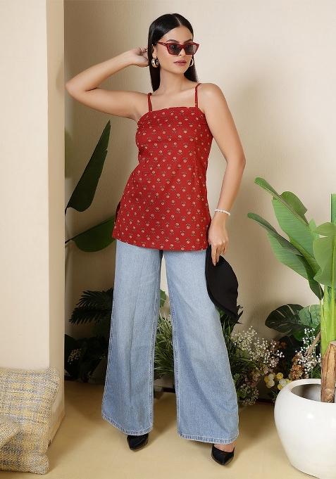 Maroon Printed Cotton Tunic