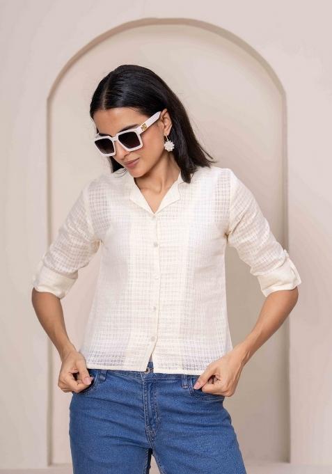 Cream Motif Cotton Top