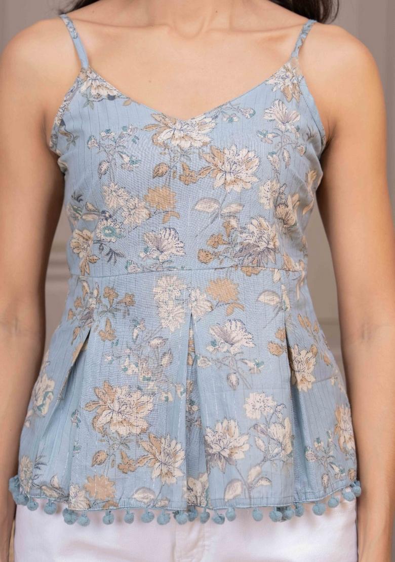 Blue Printed Cotton Top - Indya