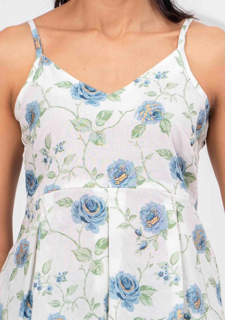 White Printed Cotton Top - Indya