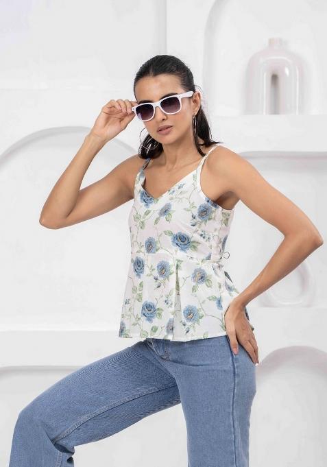 White Printed Cotton Top