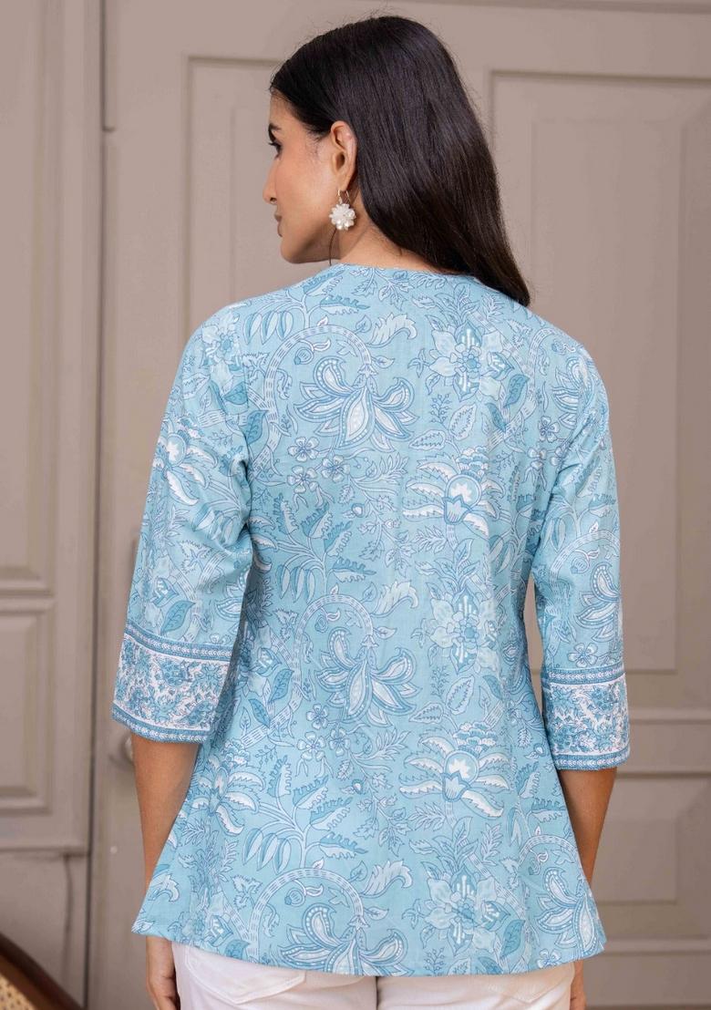 Blue Printed Cotton Top - Indya