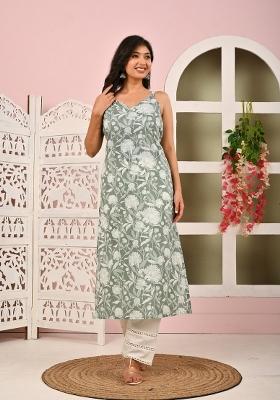 Green Printed Cotton Kurta