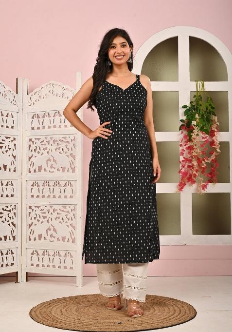 Black Printed Cotton Kurta