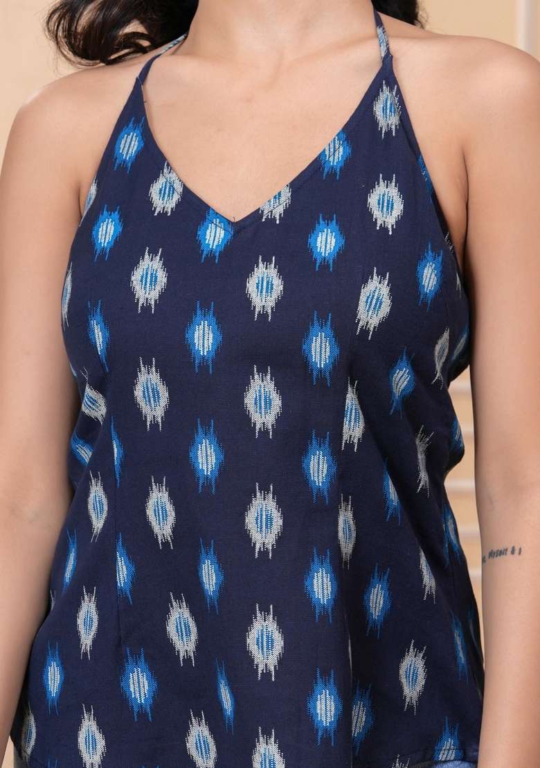 Blue Printed Cotton Kurta - Indya