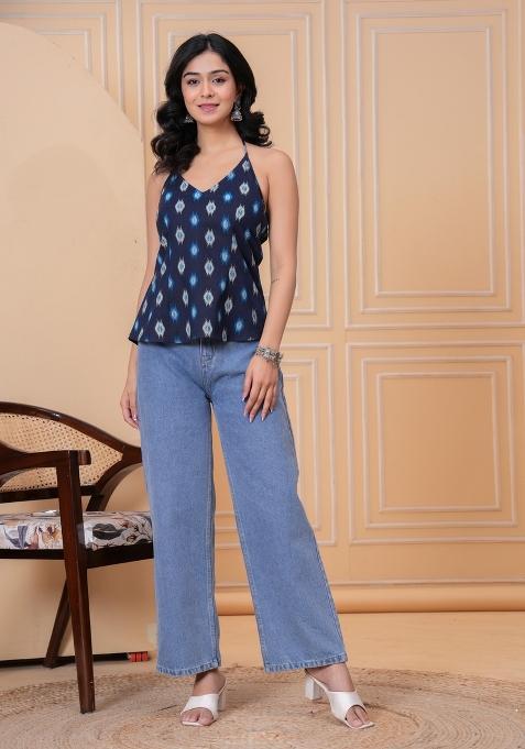 Blue Printed Cotton Top