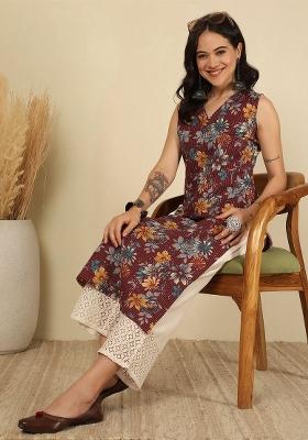 Burgundy Printed Cotton Kurta
