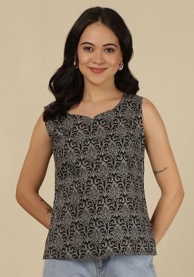 Black Printed Cotton Top