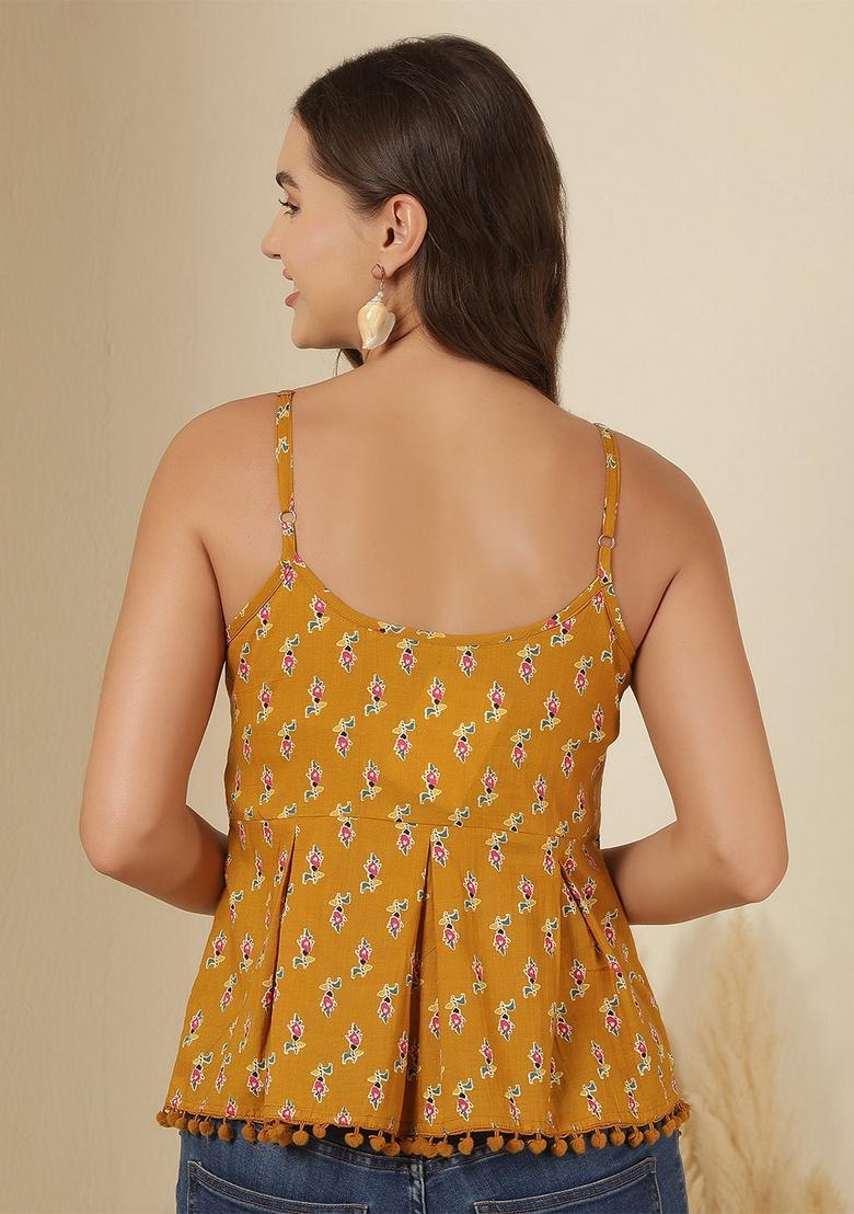 Yellow Printed Cotton Top - Indya