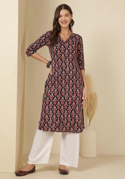 Blue Printed Cotton Kurta