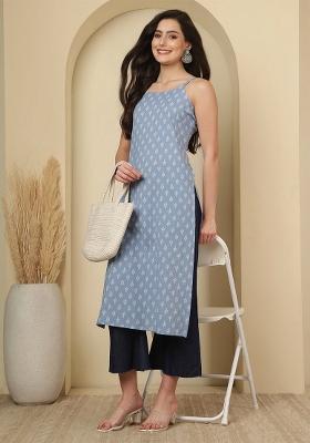 Blue Printed Cotton Kurta
