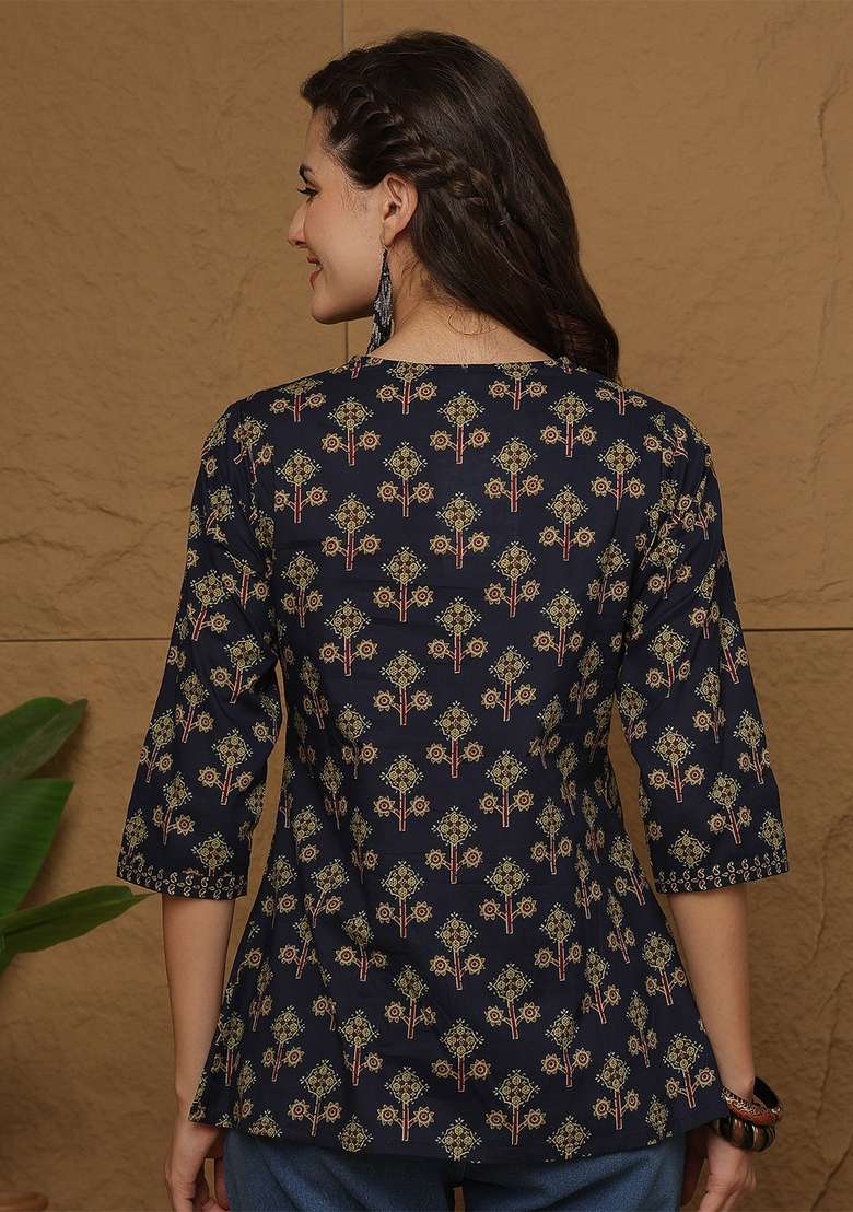Blue Printed Cotton Top - Indya
