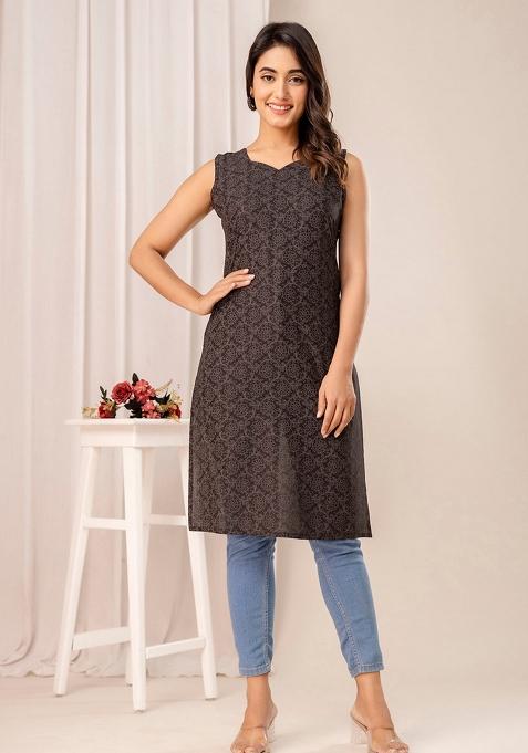 Black Printed Cotton Kurta