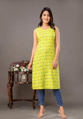 Lime Green Printed Cotton Kurta