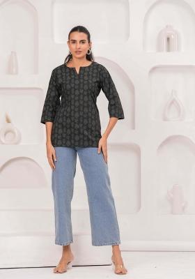 Black Printed Cotton Kurta