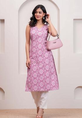 Mauve Printed Cotton Kurta