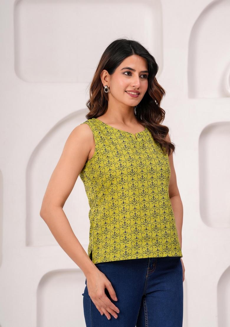 Green Printed Cotton Top - Indya
