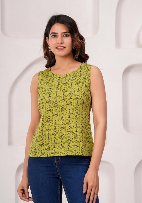 Green Printed Cotton Top