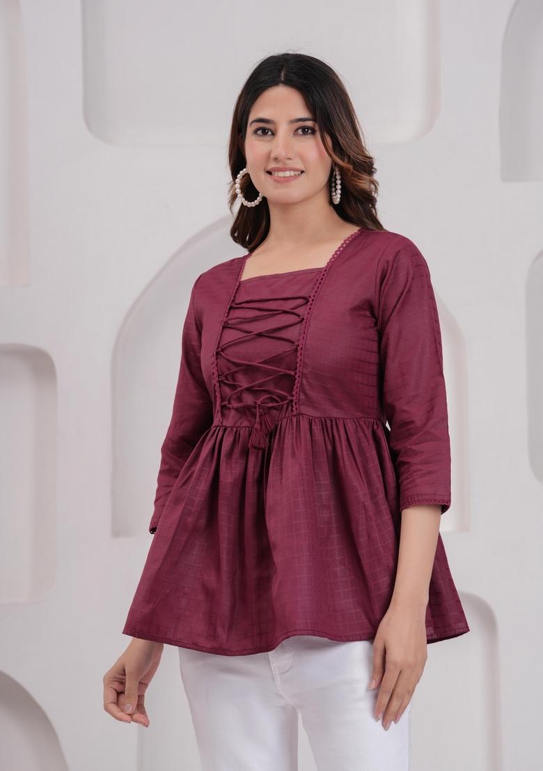 Burgundy Solid Cotton Tunic - Indya