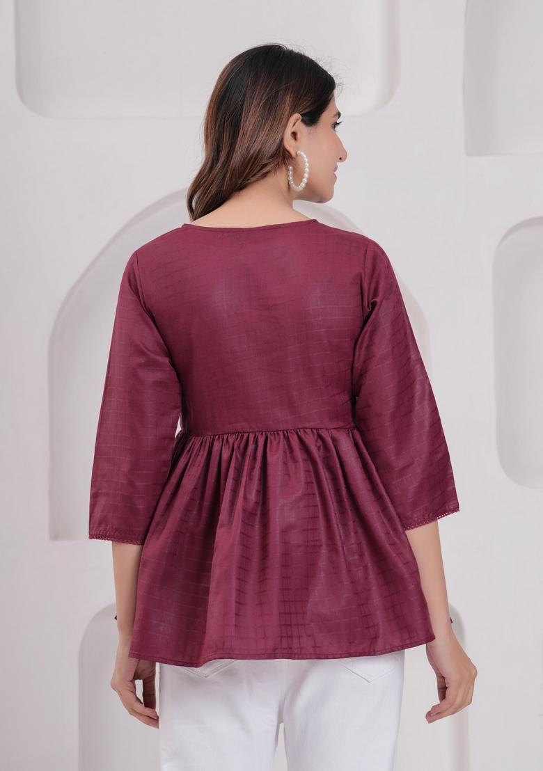 Burgundy Solid Cotton Tunic - Indya