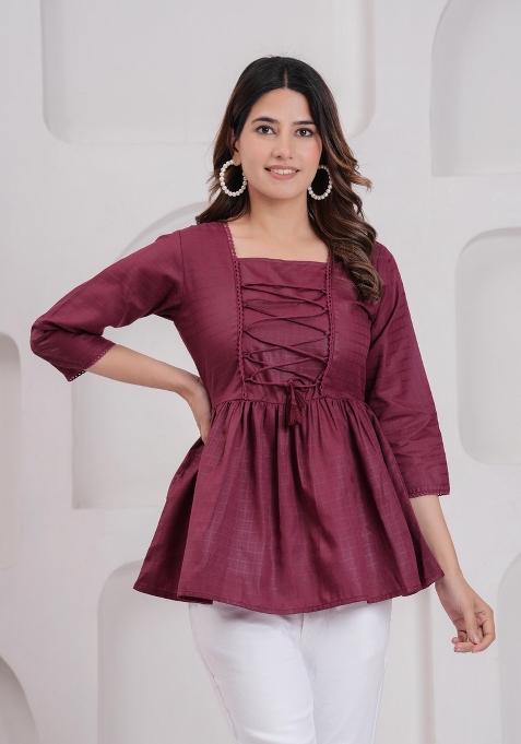 Burgundy Solid Cotton Tunic