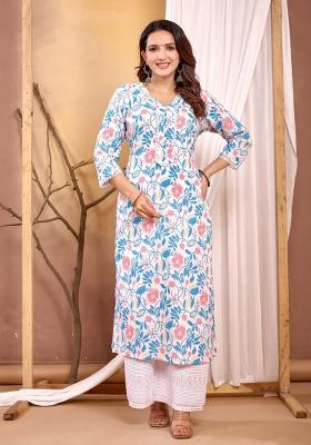 Off White Printed Cotton Kurta