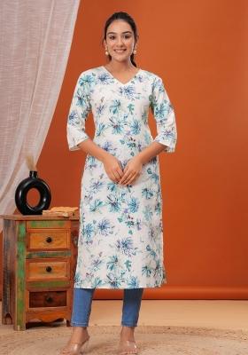 Off White Printed Cotton Kurta