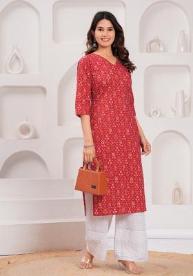 Red Printed Cotton Kurta