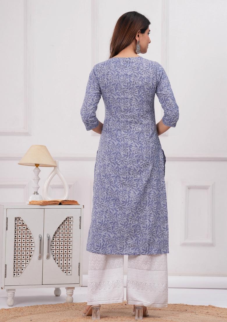 Blue Printed Cotton Kurta - Indya