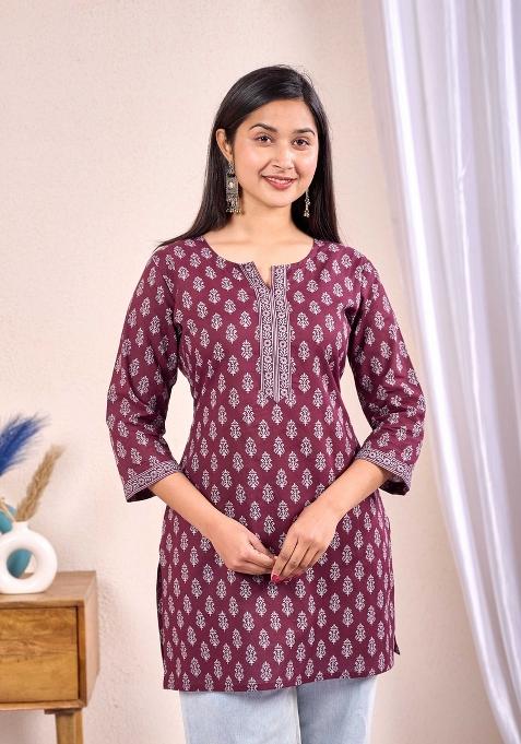 Burgundy Printed Cotton Kurta