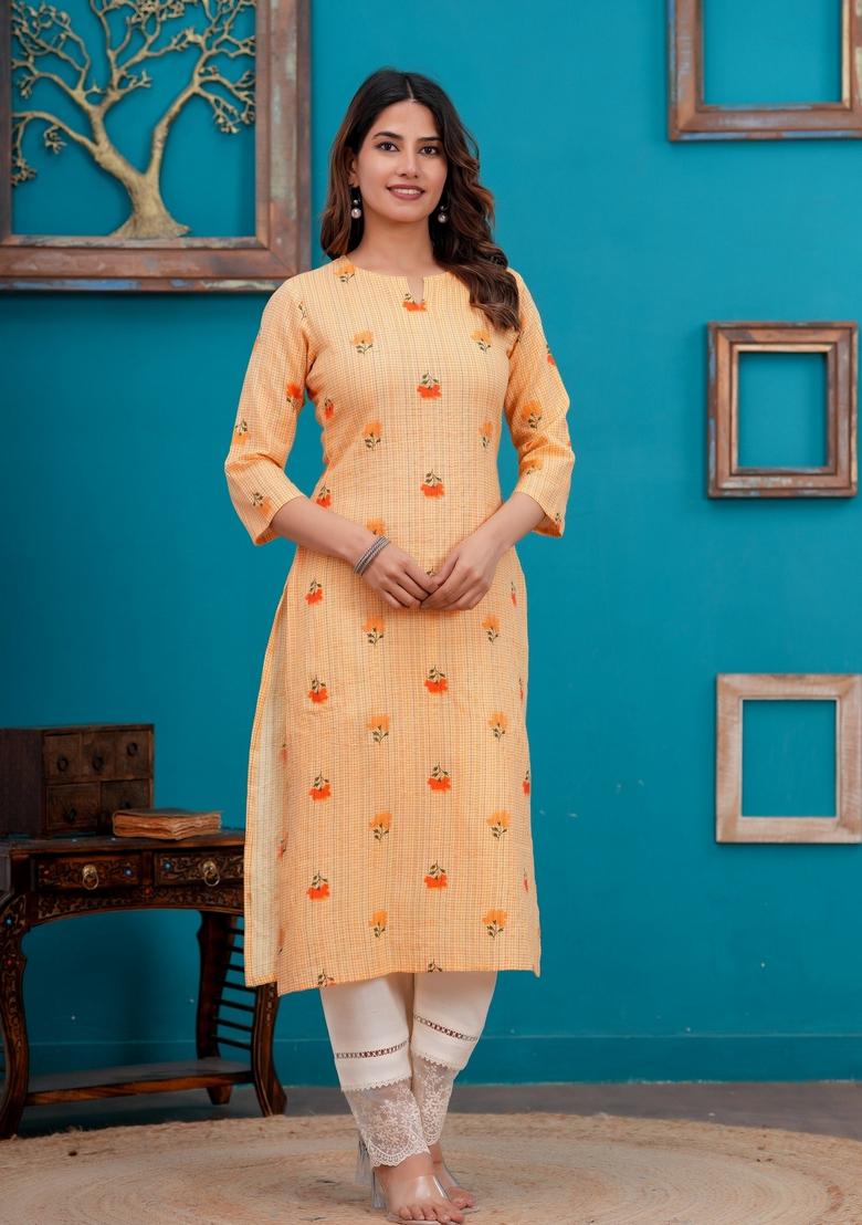 Orange Printed Cotton Kurta - Indya