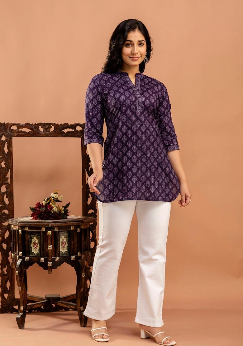 Purple Printed Cotton Tunic - Indya