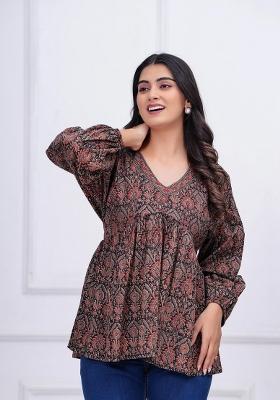 Black Printed Cotton Top
