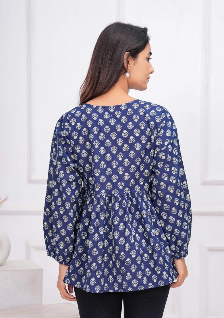 Blue Printed Cotton Tunic - Indya