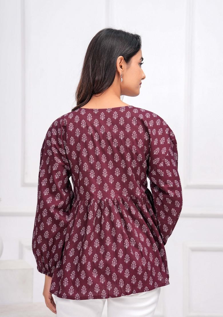 Purple Printed Cotton Tunic - Indya