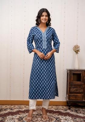 Blue Printed Cotton Kurta